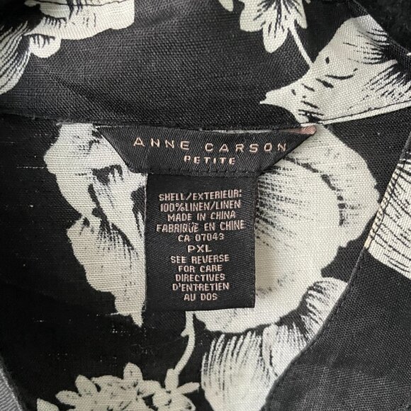 Anne Carson Floral Button-Up Shirt V-neck 3/4 Sleeves Black White Petite XL - Picture 6 of 7